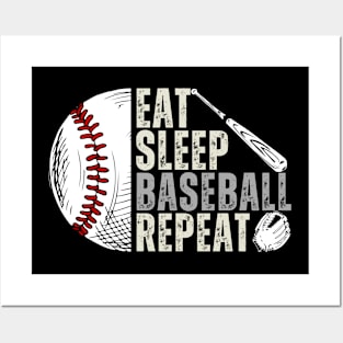 Eat Sleep Baseball Repeat Funny Baseball Player Posters and Art